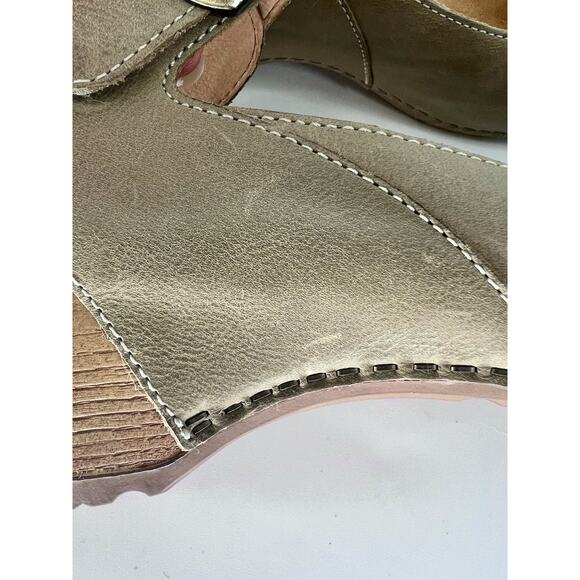 Dansko Burnished Khaki Green Calf Leather Sz 41 (US 9.5-10) Wedge Sandals Tiana - Picture 12 of 14